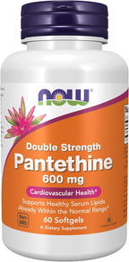 NOW Foods Pantetina 600 mg, Doble Concentración, 60 Cápsulas Blandas