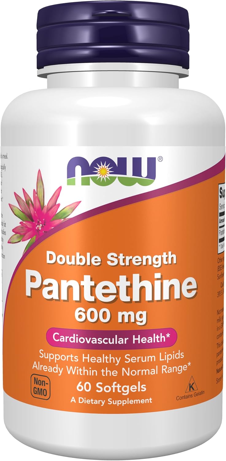 NOW Foods Pantetina 600 mg, Doble Concentración, 60 Cápsulas Blandas