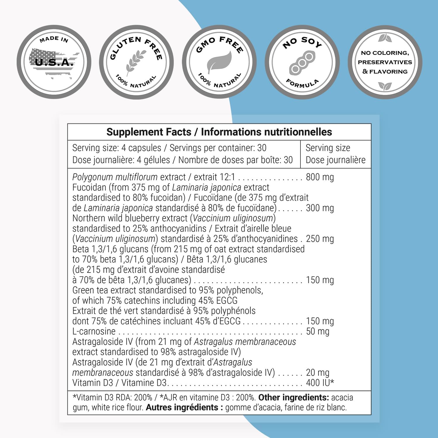 Supersmart - Activador de Células Madre (Fórmula Avanzada) - con Astragalósido, Fucoidan - Suplemento Natural | No-OMG y Sin Gluten - 120 Cápsulas Vegetarianas