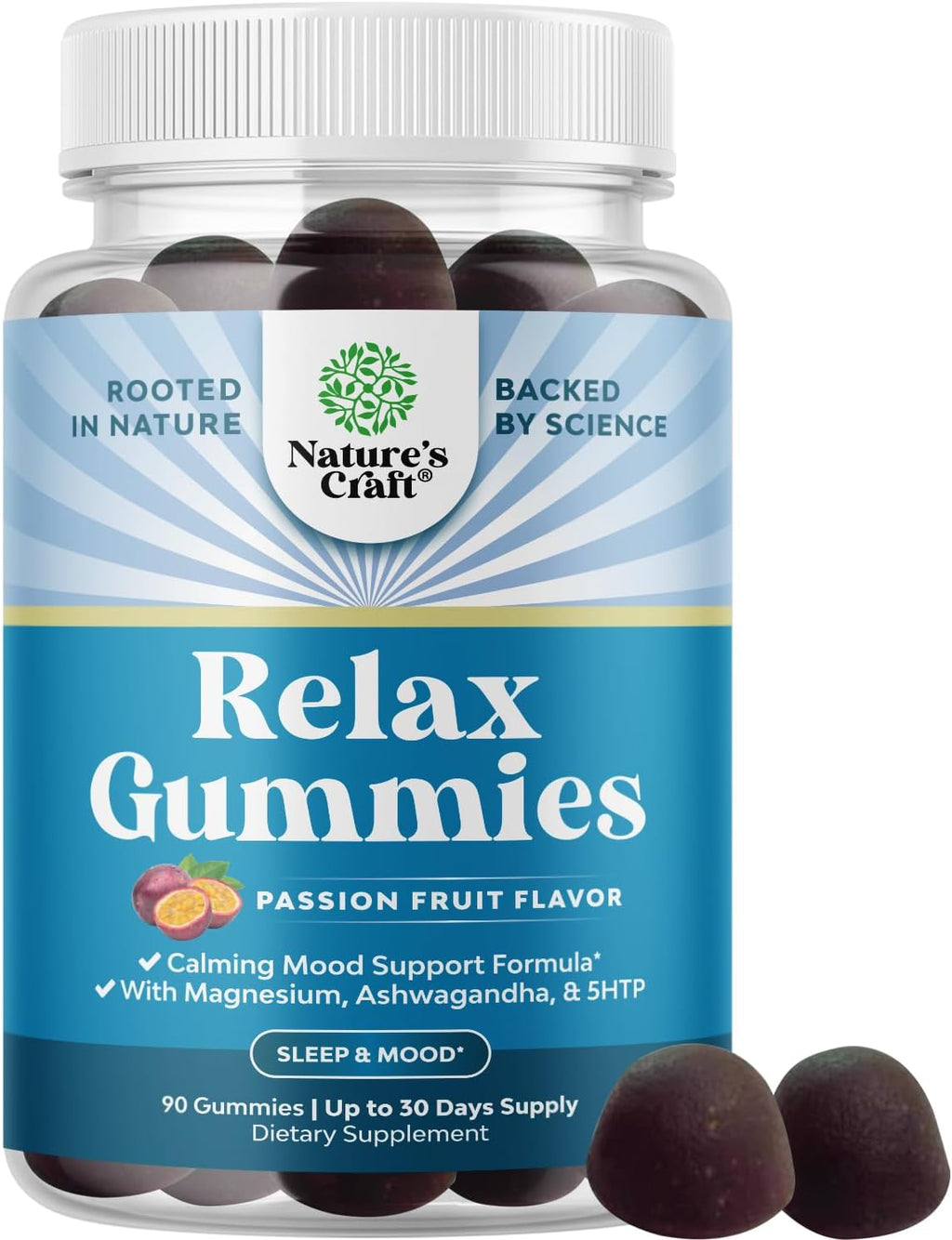 Natures Craft Gomitas de Magnesio Citrato para el Estrés y la Relajación - con L-teanina y Ashwagandha - 90 unidades