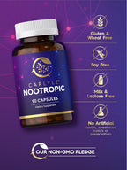 Carlyle Brain Nootropic Supplement | 90 Cápsulas | con Cafeína, B12 y Extracto de Guaraná | No-GMO y Sin Gluten