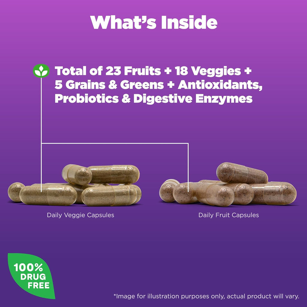 Natrol JuiceFestiv, Cápsulas de Frutas y Verduras Orgánicas con Probióticos y Enzimas, 90 Cápsulas (2 Envases)