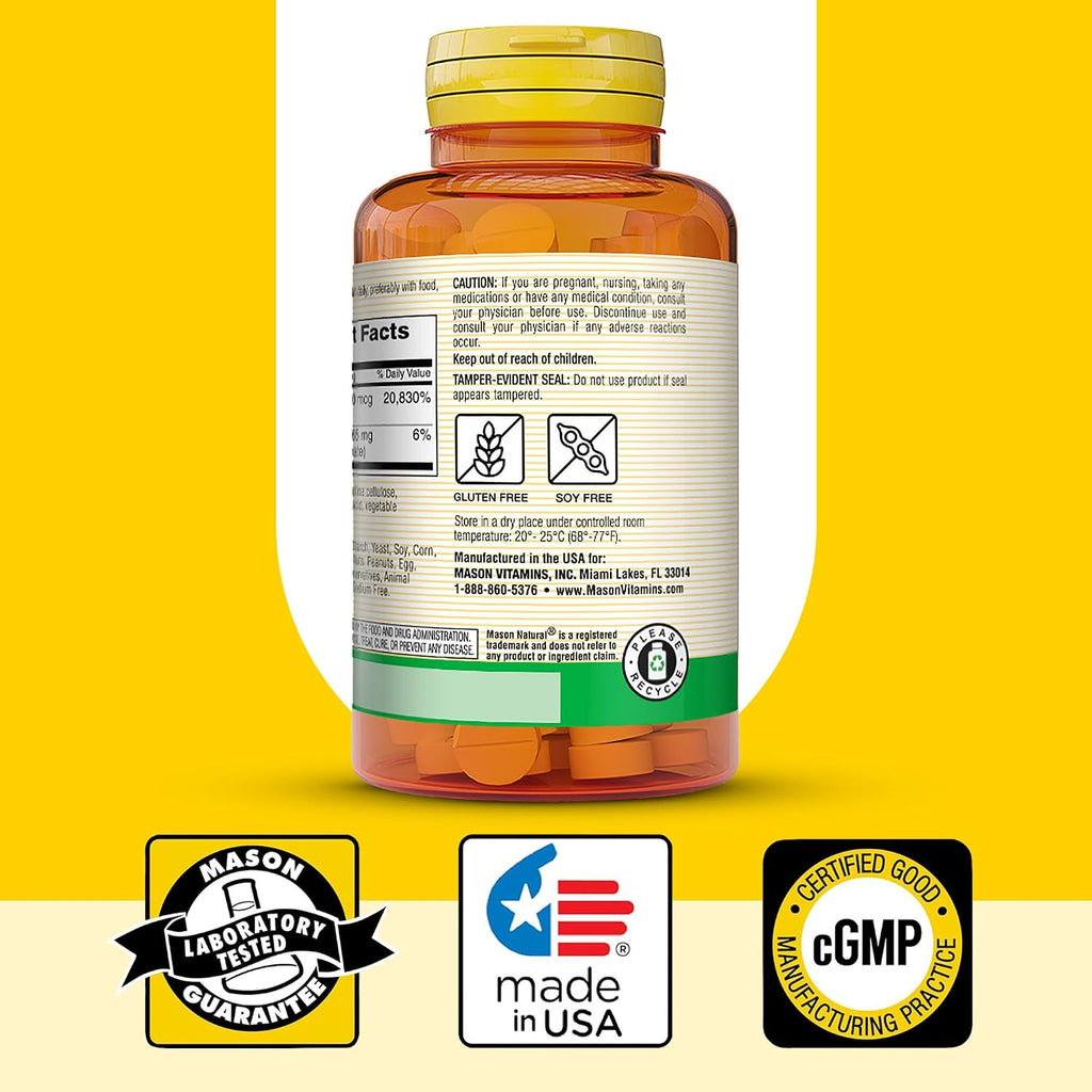 MASON NATURAL Vitamina B12 500 mcg con Calcio, 100 Comprimidos (Pack de 3)
