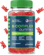 INTEGO NUTRITION Vitamin B Complex Gummies for Adults, B Complex Vitamin Supplement for Women and Men, B Vitamins Complex Gummies for Energy and Brain Health, Natural Strawberry Flavor, 60 Count