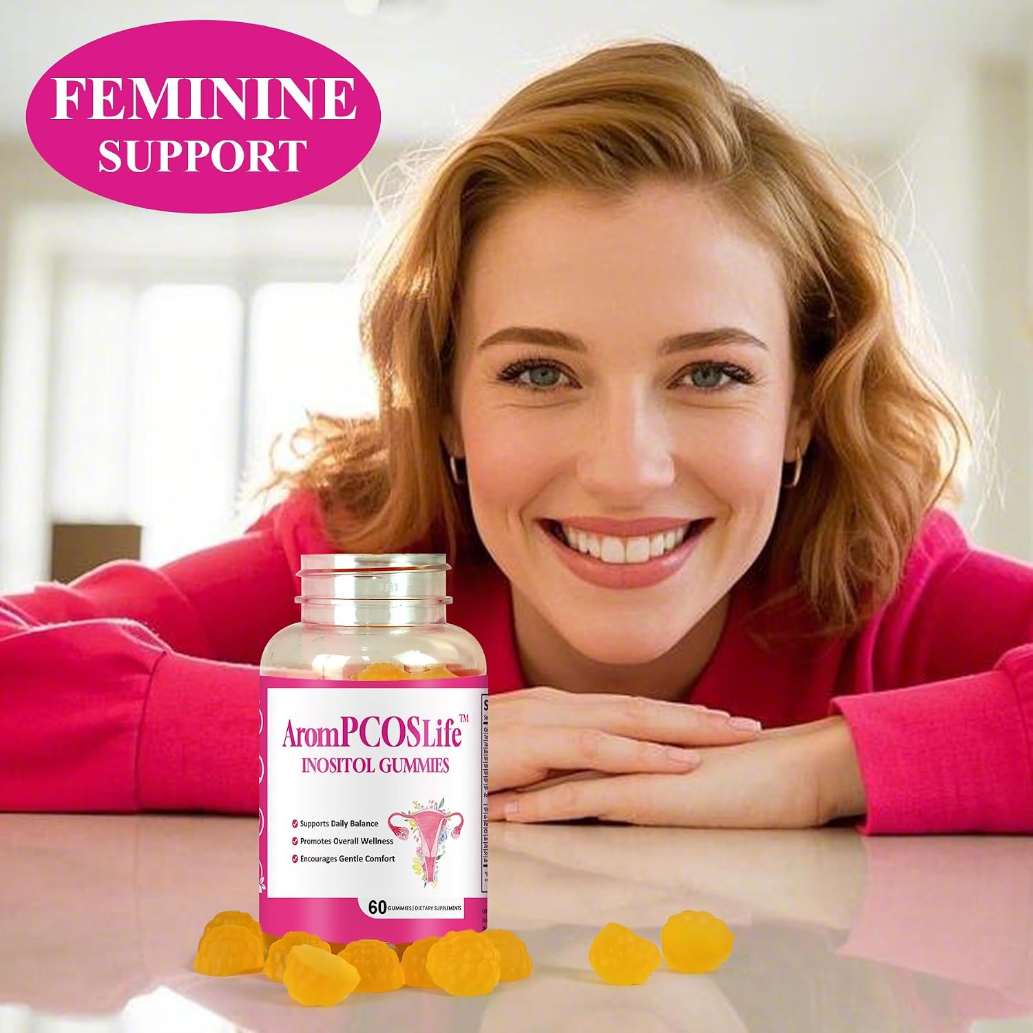 AromPCOSLife Gominolas de Inositol para Mujer, 60 Gomitas, Myo-Inositol con Folato y Vitaminas B6 y B12, Sabor Naranja
