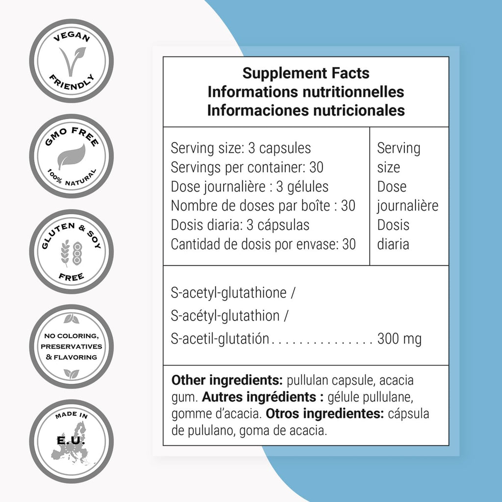Supersmart S-Acetyl Glutathione 300mg/day (High Absorption) - Stable form of L-Glutathione Tripeptide - GSH Supplement | Non-GMO & Gluten Free - 90 Vegetable Capsules