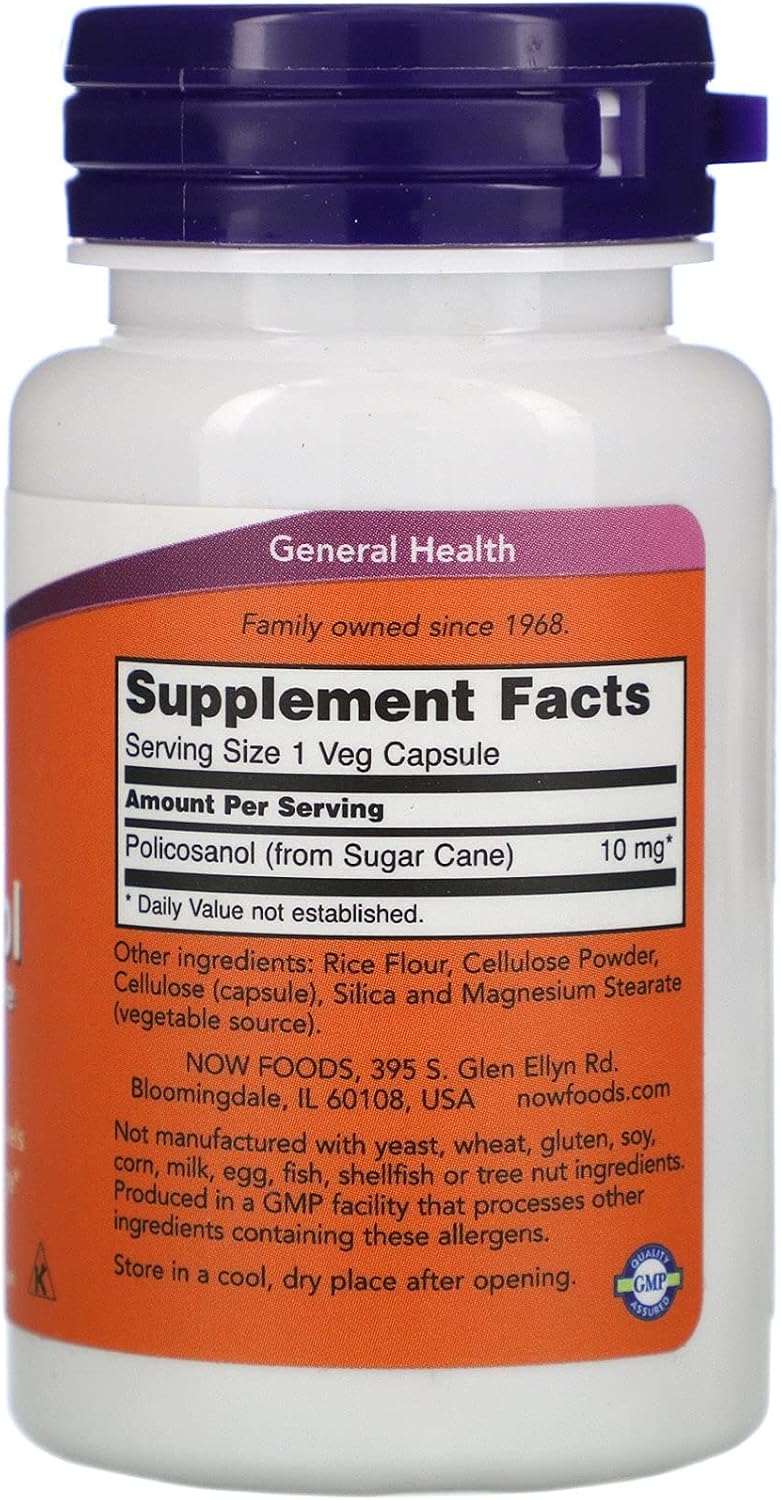NOW Foods Policosanol 10 mg, 90 Cápsulas Vegetales (Paquete de 6)