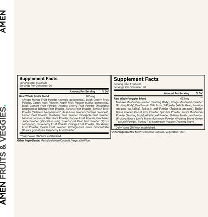 Amen Frutas y Verduras - Pack de 180 Cápsulas – La vitamina C contribuye a la protección de las células frente al – Image 2