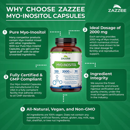 Zazzee Myo-Inositol 2000 mg 120 Cápsulas – Certificado kosher: Cumple con los estándares de pureza. – Image 7