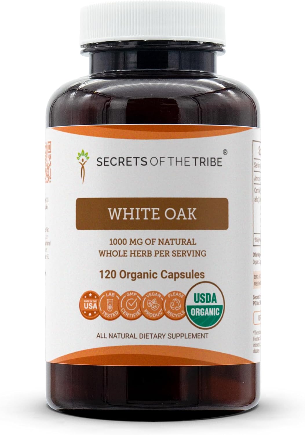 Secrets of the Tribe Corteza de Roble Blanco Orgánica USDA 120 Cápsulas