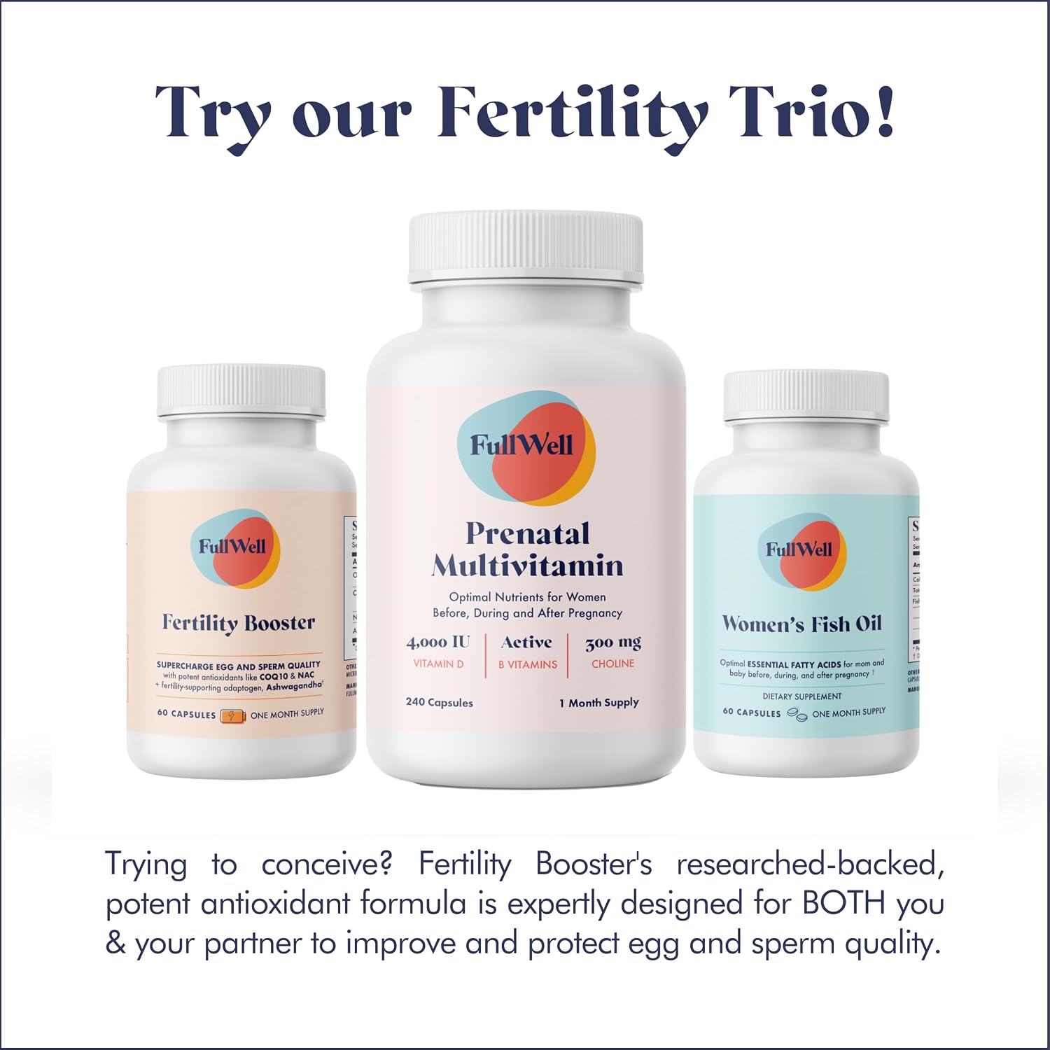 FullWell Fertility Booster - Apoyo a la Concepción para Hombres y Mujeres - Favorece la Calidad del Óvulo y el Esperma - Salud Reproductiva - CoQ10, Ashwagandha, NAC y ALA - 60 Cápsulas, Paquete de 2 (60 porciones)
