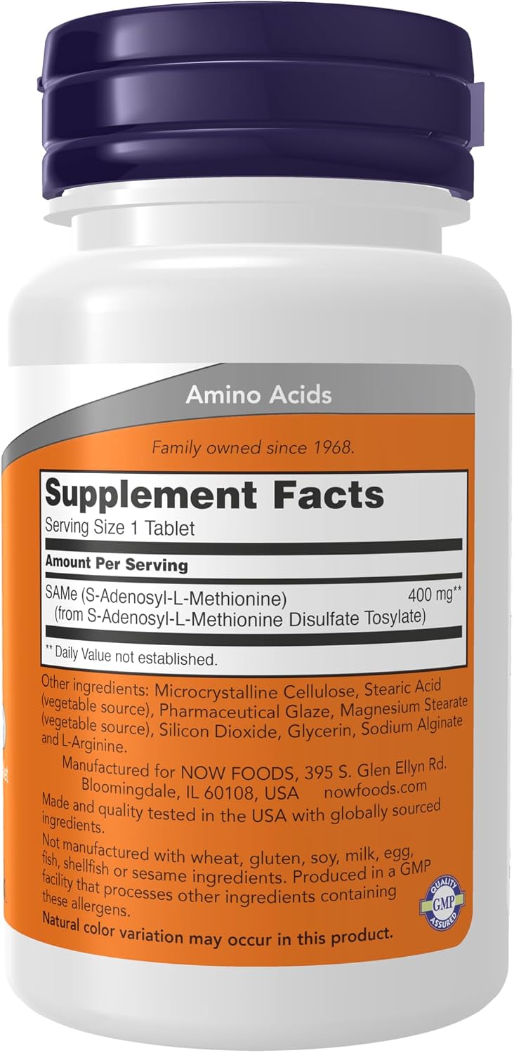SAMe (S-Adenosil-L-Metionina) 400 mg, 30 Comprimidos - NOW Foods