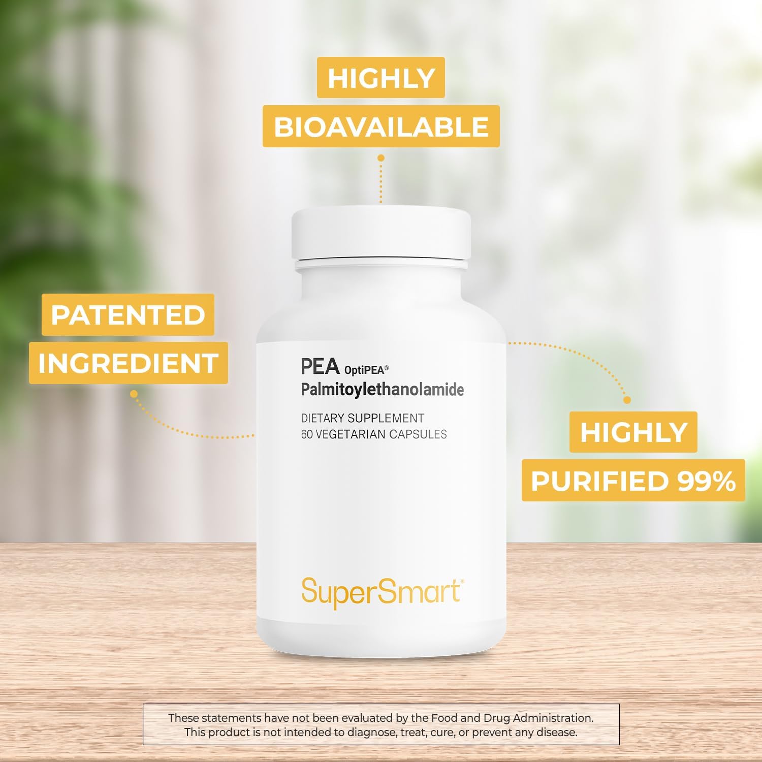 Supersmart - 99% PEA PalmitoilEtanolAmida 1200 mg al día con OptiPEA - 60 cápsulas vegetarianas