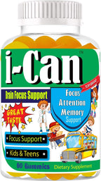 I-Can Kids Focus Gummies con Omega 3 DHA - 60 Gominolas para Niños