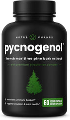 NutraChamps Pycnogenol® Extracto de Corteza de Pino Marítimo Francés, 60 Cápsulas con Pimienta Negra