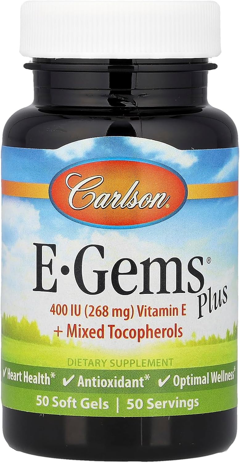 Carlson E-Gems Plus - 400 UI (268 mg) de Vitamina E Natural, 50 Cápsulas Blandas