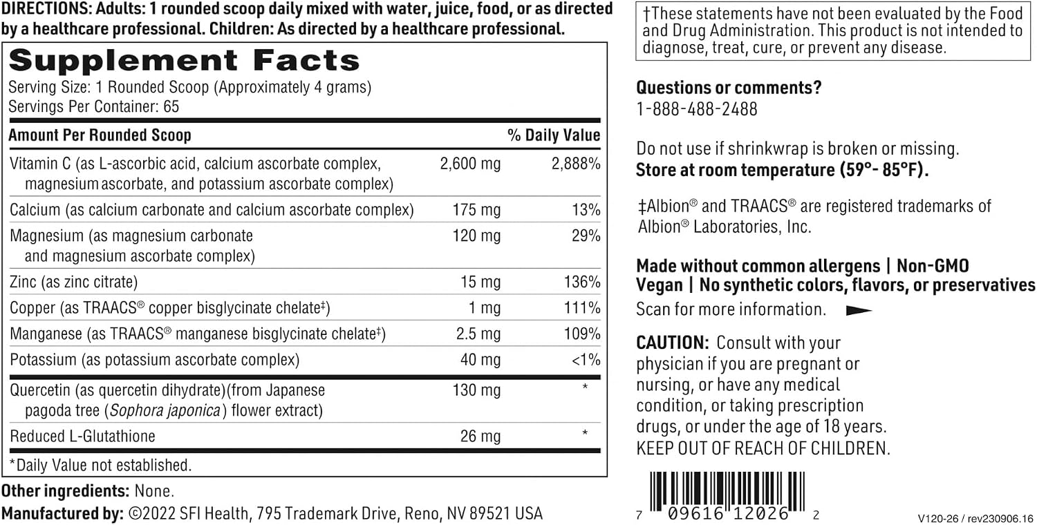 Klaire Labs Multi-Element Buffered C Powder with Quercetin Bioflavonoid & L-Glutathione