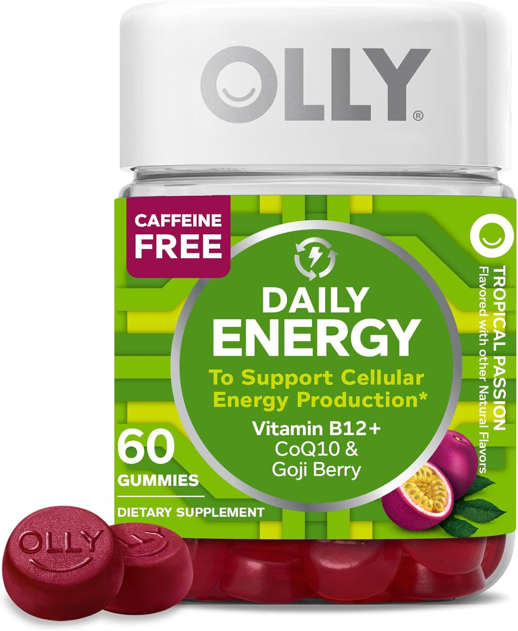 OLLY Daily Energy Gominolas de Energía, Sin Cafeína, B12, CoQ10, 60 unidades