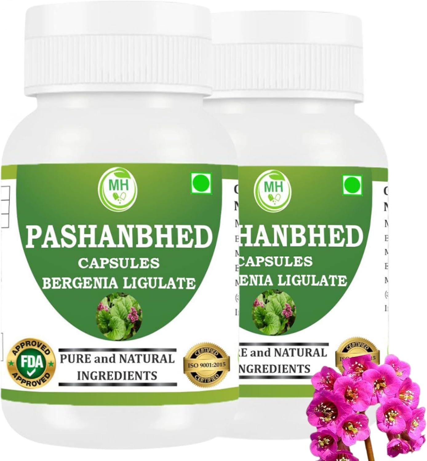 Pashanabheda (Bergenia ligulata) Cápsulas de Polvo - 500 mg - 120 Cápsulas Vegetales