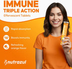Nutrazul Immune Triple Action - Comprimidos Efervescentes con Vitamina C 1000mg, Vitamina D y Zinc - Pack de 5 x 20 Unidades - Sin Gluten, Sin Azúcar, Sabor Naranja