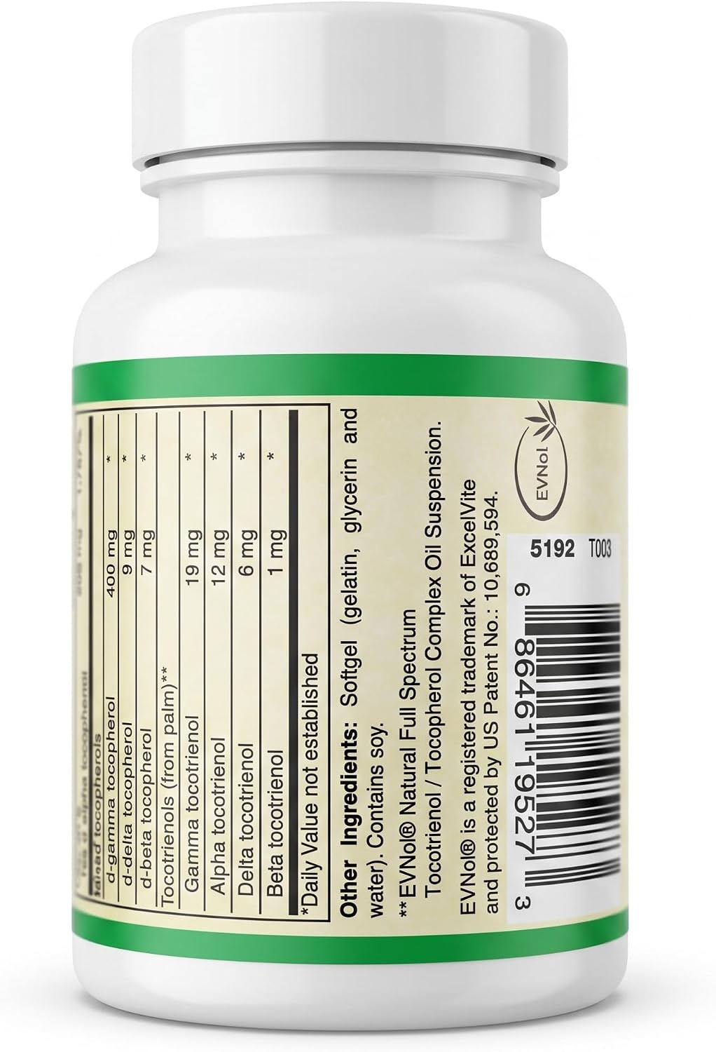 Perfect E - Patented EVNol® Brand tocotrienols Full Spectrum tocotrienol Complex w/Highest Ratio of Alpha, beta, Gamma, and Delta-tocotrienols (268mg - 400 IU) (30)
