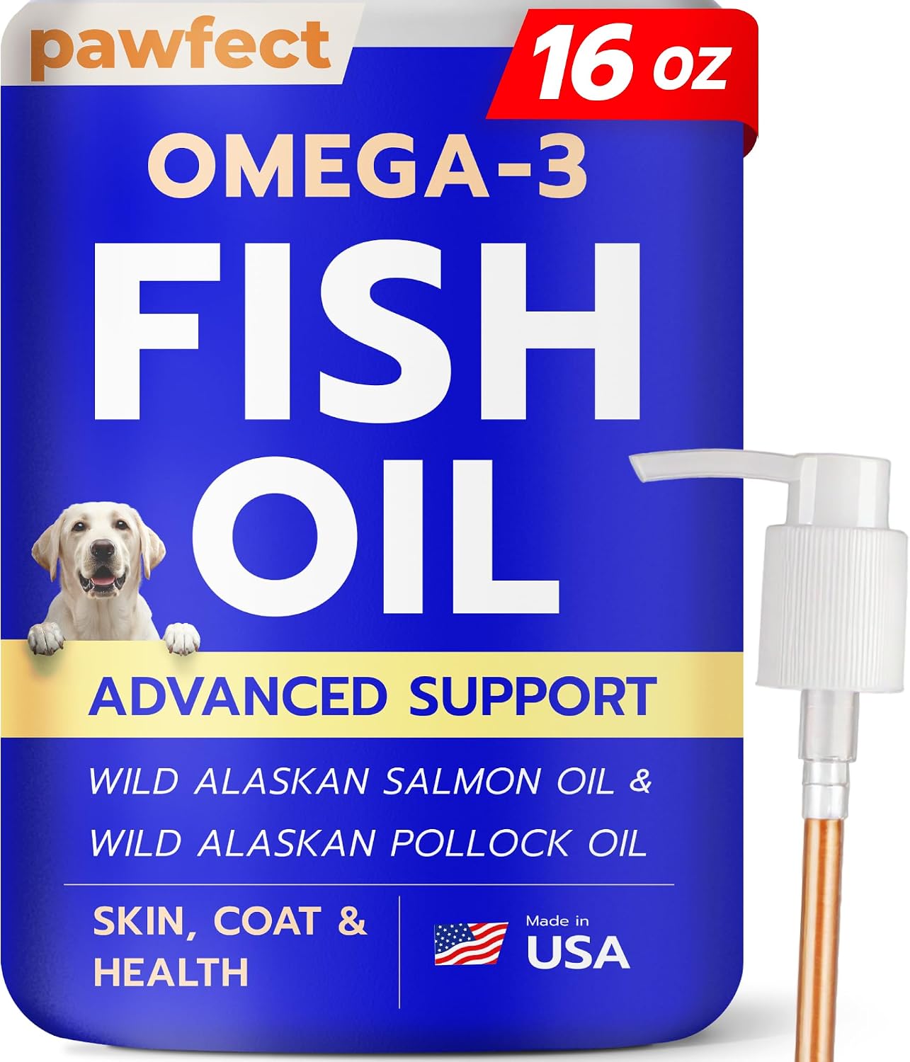 PAWFECTCHEW Aceite de Pescado para Perros - Omega-3 Natural - Apoyo para Piel y Pelaje - Suplemento Líquido con EPA y DHA - 473ml (16oz)