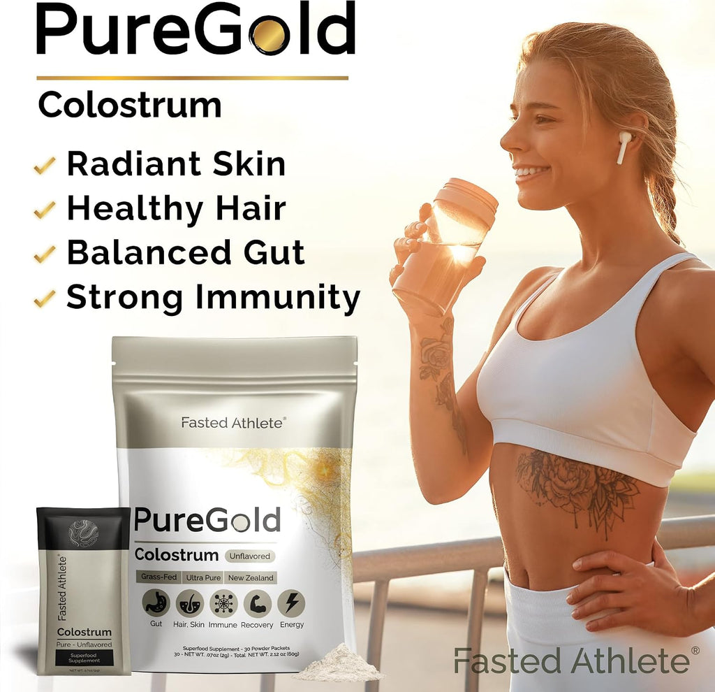 PureGold - Calostro Bovino en Polvo - 100% Puro de Nueva Zelanda, 30 Sobres Individuales