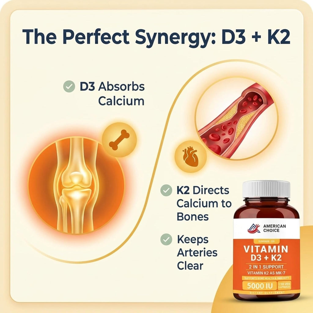 American Choice Vitamina D3 5000 UI + K2 (MK-7) 100 mcg – 120 Cápsulas