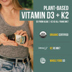 Organic Plant D3 + K2 | 5000 UI D3 + 120 mcg K2 All-Trans MK7 de MenaQ7® - 100% Alimento Integral, Crudo y Vegano | Prebiótico y Superfood Complex – D3 de Algas Orgánicas (60 Cápsulas)