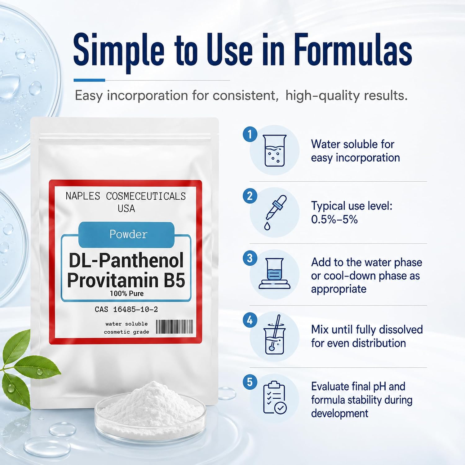 Polvo de Pantenol Puro 100% (DL-Pantenol) - 4 oz