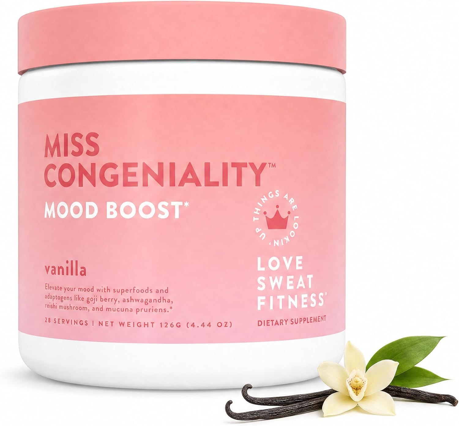 Love Sweat Fitness Miss Congeniality - Suplemento de Ashwagandha, Vitaminas B y Magnesio para Mujeres - Vainilla - 28 porciones