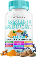 Vitamax 10-en-1 Defensa Inmunológica con Saúco, D3, Selenio, Quercetina, Zinc, Vitamina C, Jengibre, Cúrcuma, B6, Equinácea – 60 Cápsulas