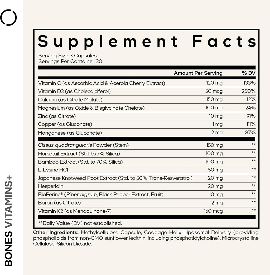 Codeage Bones Vitamins+ - Vitamina D3 K2, Calcio, Magnesio, Zinc (90 Cápsulas)