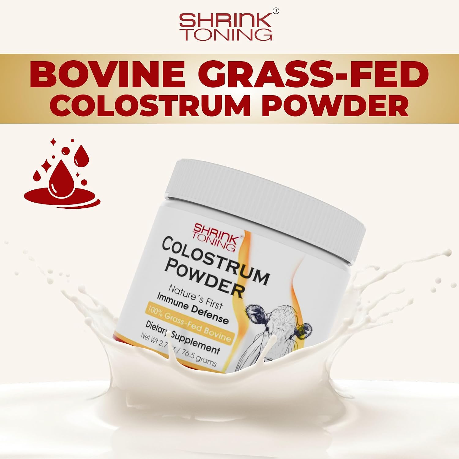 Shrink Calostro en Polvo 76.5g – Suplemento Natural de Calostro Bovino para la Salud General