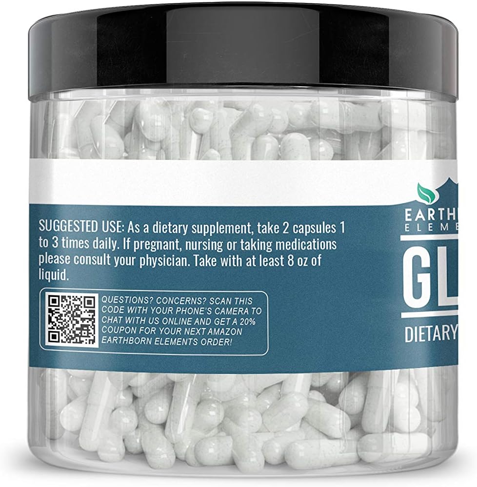 Earthborn Elements Glicina 200 Cápsulas, Pura y sin Diluir, Sin Aditivos