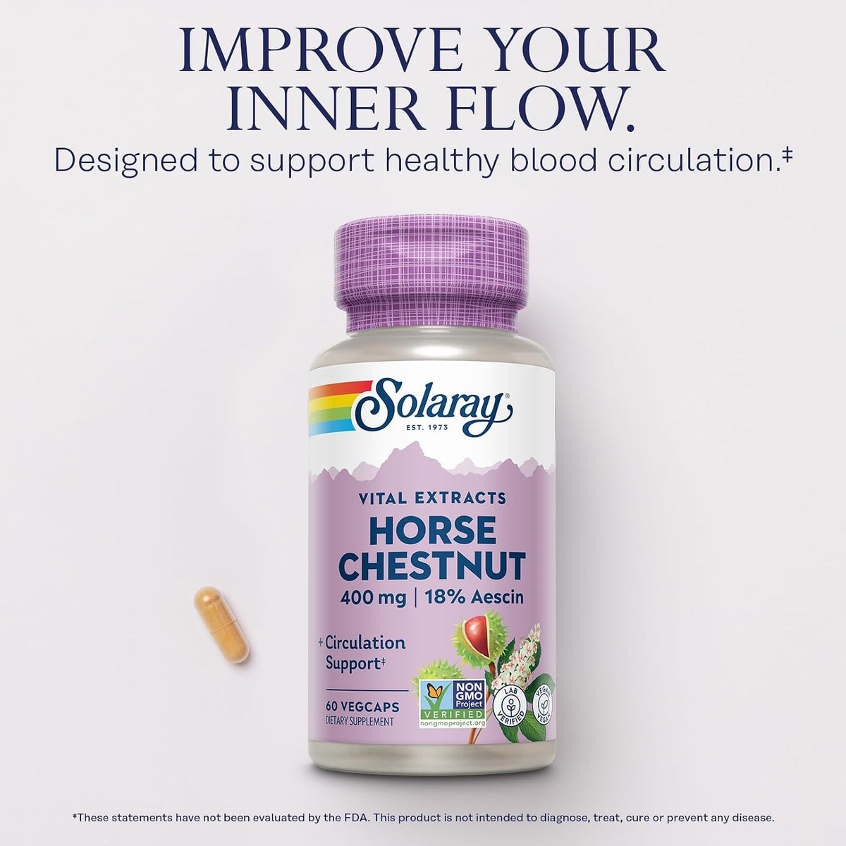 Solaray Extracto de Castaño de Indias 400 mg - Estandarizado a 72 mg de Aescina - Con Rusco - Vegano, No-GMO, 60 Cápsulas – Image 3