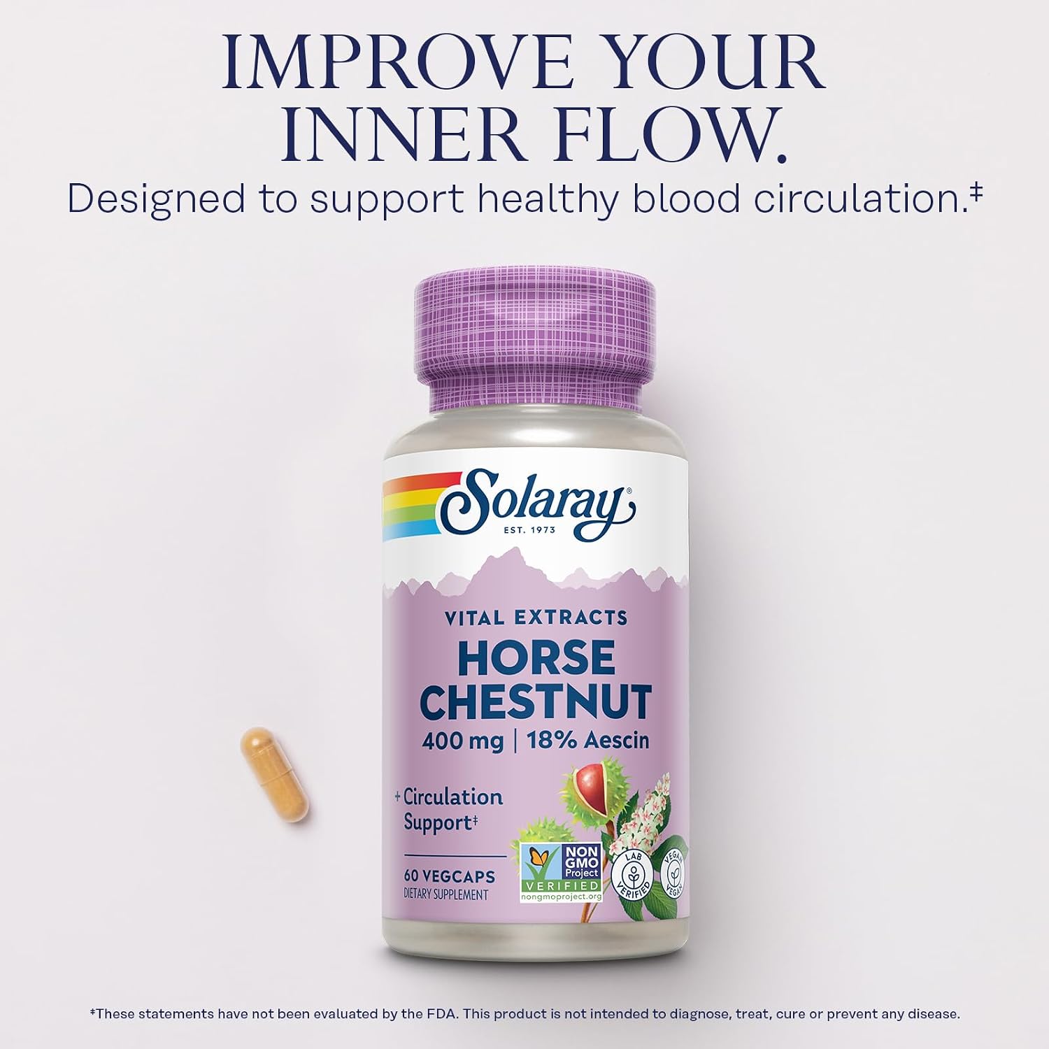 Solaray Extracto de Castaño de Indias 400 mg - Estandarizado a 72 mg de Aescina - Con Rusco - Vegano, No-GMO, 60 Cápsulas Veganas