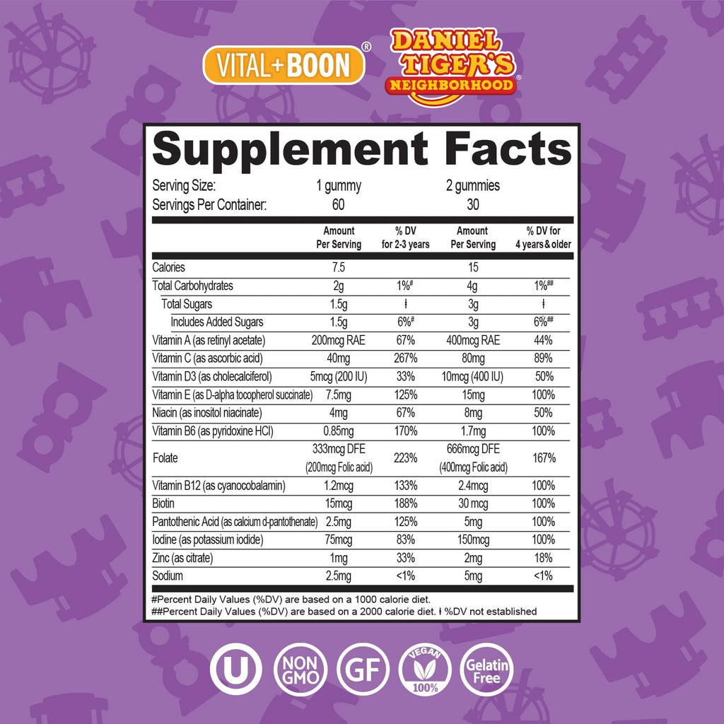 Daniel Tiger - Multivitamínico en Gominolas para Niños (60 gominolas) - 12 Vitaminas y Minerales Esenciales