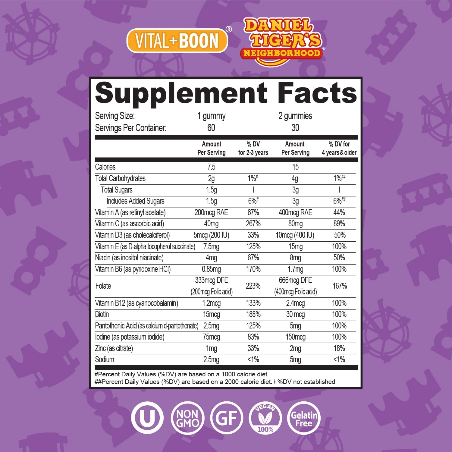 Daniel Tiger - Multivitamínico en Gominolas para Niños (60 gominolas) - 12 Vitaminas y Minerales Esenciales