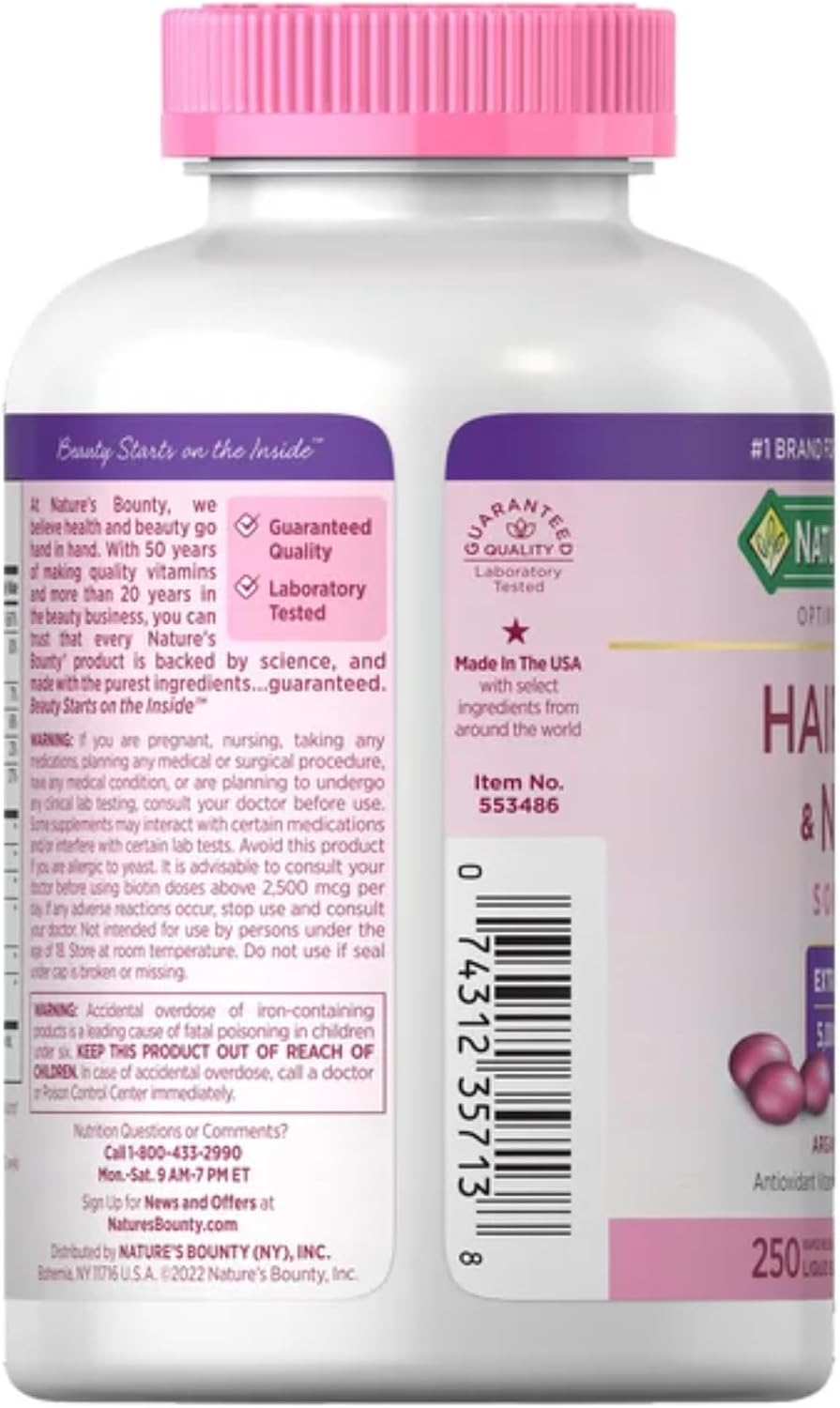 Nature's Bounty Biotina 5000 mcg - 250 Gelatinas Blandas Extra Fuerza (Envase de 4 Botellas)