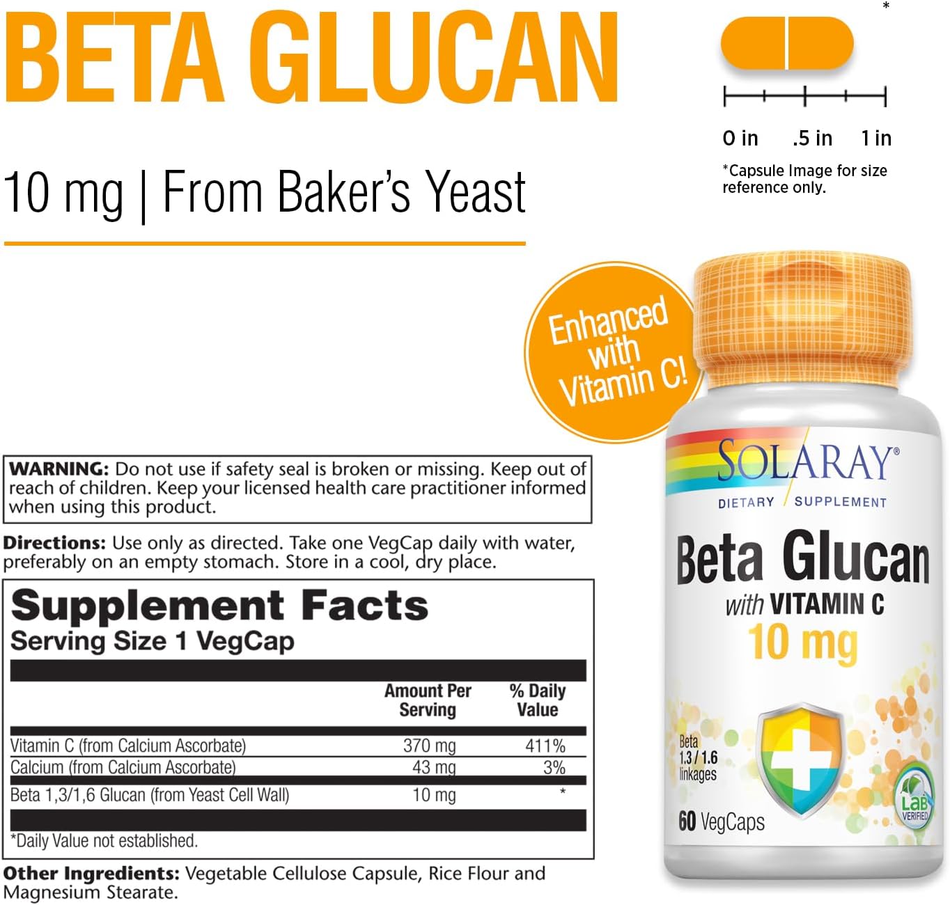 Solaray Beta Glucan with Vitamin C, 60 Vegetable Capsules