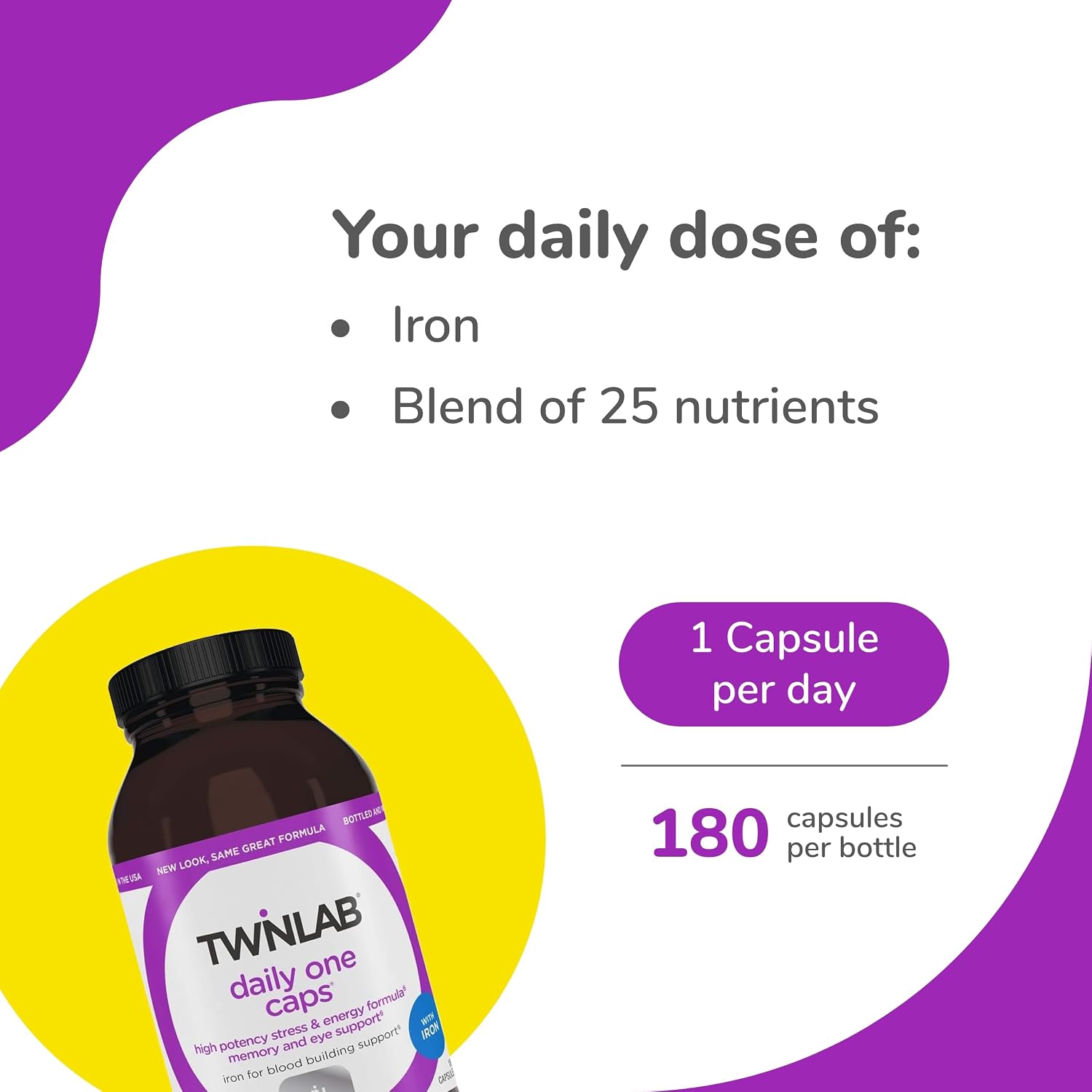 Twinlab Daily One Caps con Hierro - Multivitamínico y Mineral - 180 Cápsulas