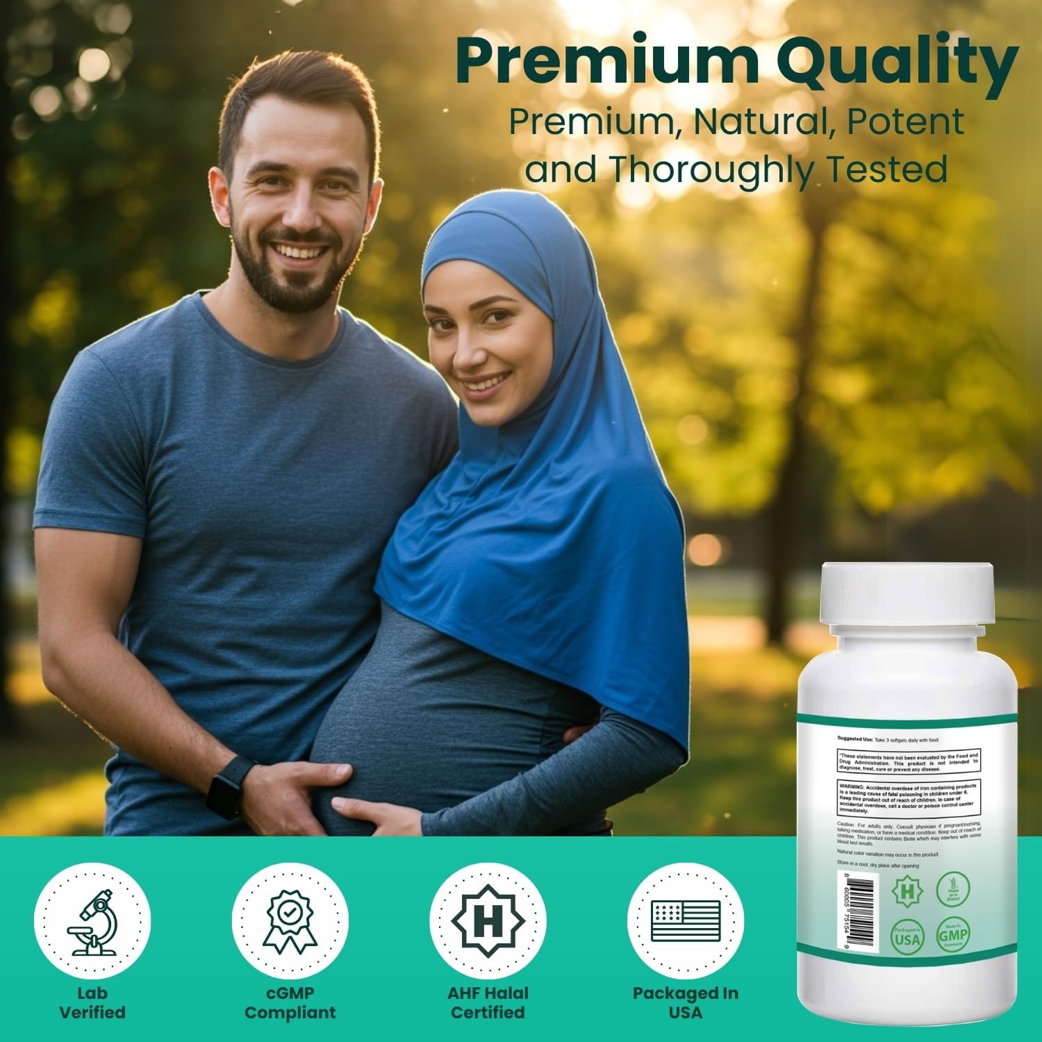 SHIFAA NUTRITION Vitaminas Prenatales Halal con DHA y Ácido Fólico, 90 Softgels