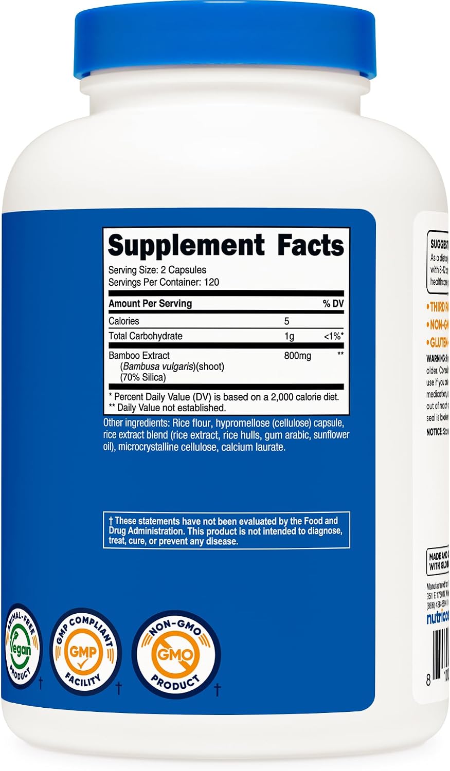 Nutricost Extracto de Bambú 400 mg, 240 Cápsulas - Vegano, Sin Gluten y Sin OGM - 120 Dosis de 800 mg