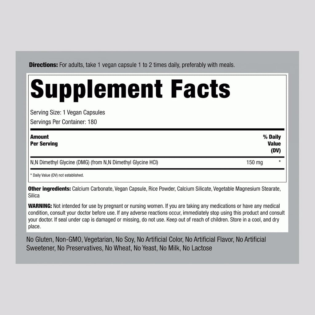 Piping Rock DMG (B-15) Suplemento, 150 mg, 180 Cápsulas - Dimetilglicina HCl, No-GMO, Sin Gluten
