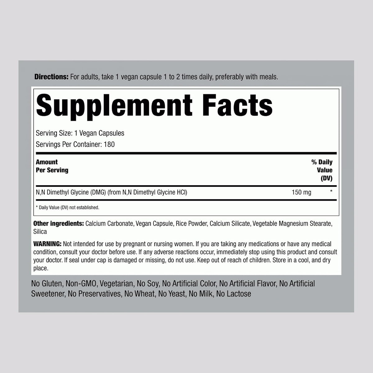 Piping Rock DMG (B-15) Suplemento, 150 mg, 180 Cápsulas - Dimetilglicina HCl, No-GMO, Sin Gluten – Image 2