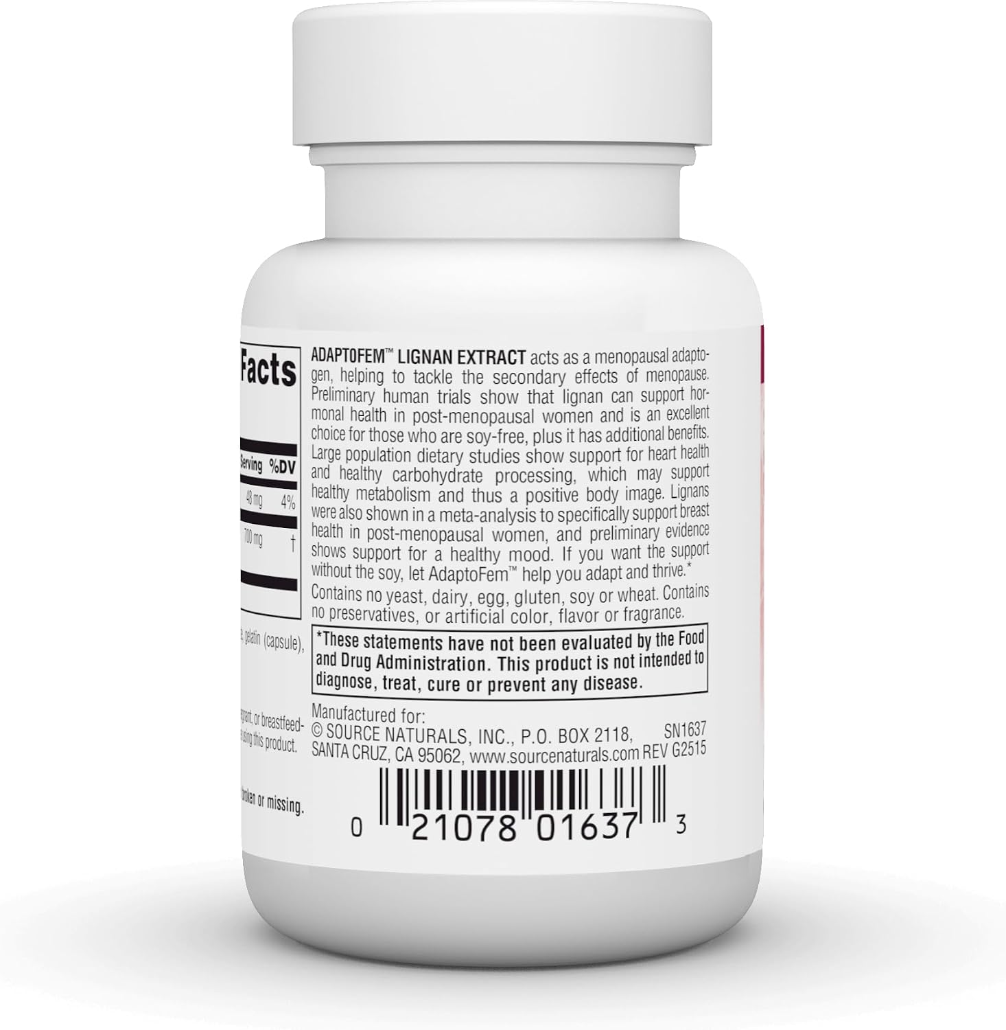 Source Naturals Adaptofem Lignan Extract, Adaptógeno para la Menopausia sin Soja - 30 Cápsulas