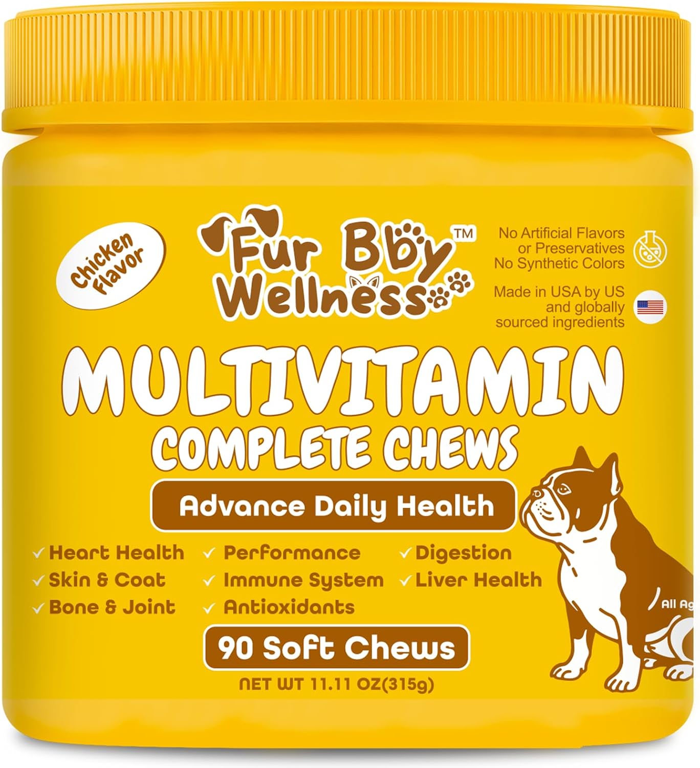 Daily Dog Multivitamin - Multivitamínico Masticable para Perros con Omega 3, Probióticos y Glucosamina - 90 Chews