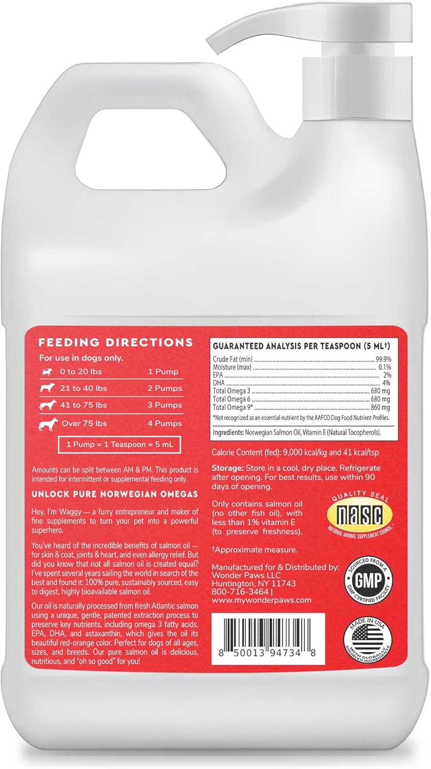 Aceite de Salmón Premium para Perros - Omega 3 EPA y DHA - 128 oz Líquido