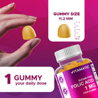Vitamatic Ácido Fólico Gominolas 1000 mcg (1 mg) – Vitamina B9 (1667 mcg DFE) – Sin Azúcar – Sabor Naranja Natural – Vegano – 120 Gominolas